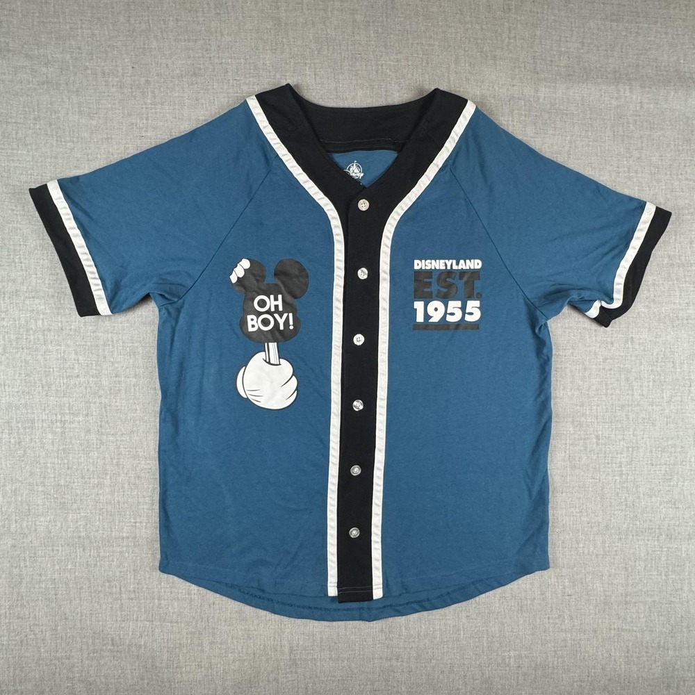 Disney Parks Shirt Mens 2XL Blue Disneyland 55 Mickey Baseball Button Up Jersey